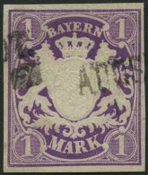 BAYERN 30a O, 1874, 1 M. Violett, Pracht, Gepr. Stegmüller, Mi. 100.- - Andere & Zonder Classificatie