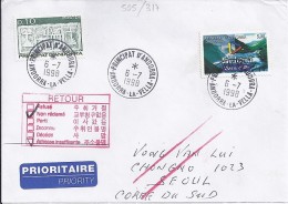 TP N°505 + 317  SUR LETTRE DU 6.7.98 POUR LA COREE DU SUD - Covers & Documents