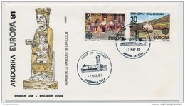 ANDORRE => Enveloppe FDC => "Europa 1981" - Andorre La Vieille - 7 Mai 1981 - Cartas & Documentos