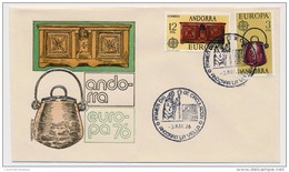 ANDORRE => Enveloppe FDC => "Europa 1976" - Andorre La Vieille - 3 Mai 1976 - Storia Postale