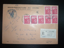 LR TP MARIANNE DE BEQUET 0,50 BLOC DE 7 OBL.21-1-1974 LE HAVRE PPAL (76 SEINE-MARITIME) - 1971-1976 Marianne Of Béquet