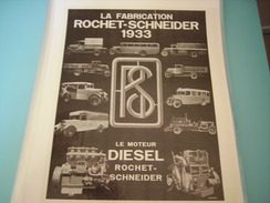 ANCIENNE PUBLICITE CAMION FABRICATION ROCHET SCHNEIDER  1933 - Camion