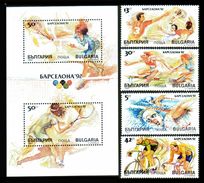 BULGARIA 1990 - BARCELONA OLIMPICS 92 - YVERT Nº  3320-3323 + BF - 166 MICHEL 3846-3849 + BLOCK 211 - SCOTT 354 + SS 355 - Schwimmen