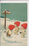 F.. BAUMGARTEN??  MUSHROOM PEOPLE, DWARF MUSICIANS, SNOW, EX Cond. PC, Used, 1930, NO SIGN. - Baumgarten, F.