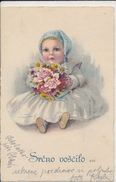 ELLY FRANK? BIRTHDAY CHILDREN, BABY BOY WITH BUNCH OF FLOWERS, EX Cond. PC, Used 1928 - Frank, Elly