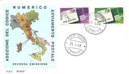 FDC Italie - Introduction Du Code Postal En 1968 - Postleitzahl