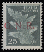 Italia: R.S.I. - Guardia Nazionale Repubblicana / Posta Aerea: 25 C. Verde Scuro - 1944 - Correo Aéreo