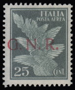 Italia: R.S.I. - Guardia Nazionale Repubblicana / Posta Aerea: 25 C. Verde Scuro - 1944 - Luftpost
