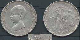 ESPAGNA SPANIEN SPAIN ESPAÑA 1891 ESTRELLAS 18-91 PGM ALFONSO XIII 5 PESETAS SILVER PLATA - Collezioni