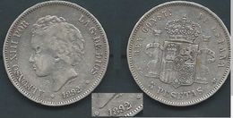 ESPAGNA SPANIEN SPAIN ESPAÑA 1892 ESTRELLAS 18-92 PGM ALFONSO XIII 5 PESETAS SILVER PLATA - Sammlungen