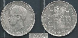 ESPAGNA SPANIEN SPAIN ESPAÑA 1898 ALFONSO XIII 5 PESETAS STARS ESTRELLAS 18-98 SGA SILVER - Verzamelingen