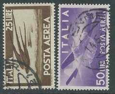 1947-55 ITALIA USATO POSTA AEREA DEMOCRATICA 2 VALORI RUOTA - R16-3 - Luftpost