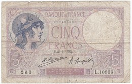 5 Francs, Violet Type 1917, P.72, F3/06, L.10938, 25/11/1922, B - 5 F 1917-1940 ''Violet''