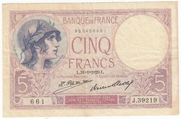 5 Francs, Violet Type 1917, P.72, F3/13, J.39219, 31/01/1929, TTB - 5 F 1917-1940 ''Violet''