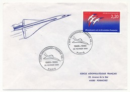 FRANCE - Enveloppe - 20ème Anniversaire Premier Vol Concorde - Février 1969 - Paris - Concorde