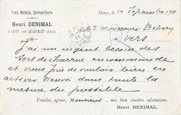 GOUY  (02) Carte Commerciale Publicitaire Quincaillerie Fers Henri Denimal - Altri & Non Classificati