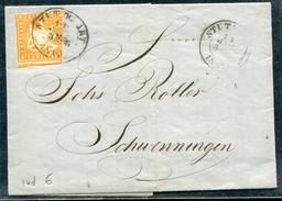 ALLEMAGNE - WURTEMBERG N° 12 ( TOUCHÉ )OBL. STUTTGART LE 14/1/1861 POUR SCHWENNINGEN - B - Covers & Documents