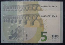 2x 5 EURO DRAGHI V010E3 Pareja Radar 2 VB Perfect UNC - 5 Euro