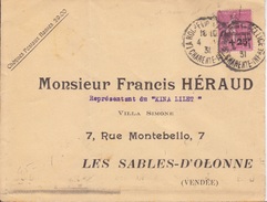 Caisse D'amortissement N° 254 Sur Devant De Lettre Des Chèque Postaux  De Montendre Le 21/11/30 Pour Les Sables D'Olonne - 1927-31 Sinking Fund