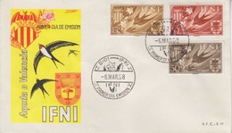 IFNI N° 116 à 118 (hirondelle Et Blason) 6 Mars1958 Premier Jour Sur FDC - Zwaluwen