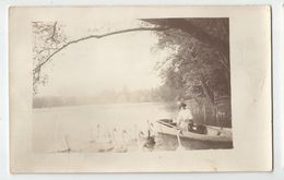 Loire 42 - Cachet Charlieu Carte Photo Femme Barque Cygnes Cygne  Au Bord De L'eau 1913 - Charlieu