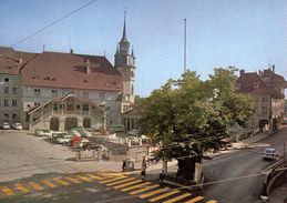 Fribourg Hôtel De Ville Et Tilleul De Morat / Oldtimers / Couleur Grand Format - Morat