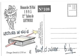 CP.  ILLUSTRATEUR..BERNARD VEYRI.....DEDICACE ORIGINALE ..12° SALON DE LECTOURE..1995.  .BERNARD PIVOT. TBE ..SCAN... - Veyri, Bernard