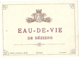 EAU DE VIE DE BEZIERS  - étiquette  - D'imprimeur Avec Texte Dos - Modele 10  - (4 Points De Colles Dos Aminci ) - Whisky