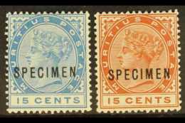 1883-94 15c Chestnut & 15c Blue Both With "SPECIMEN" Overprints, SG 107s/08s, Fine Mint, Very Fresh. (2... - Mauritius (...-1967)