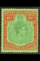 1938-51 10s Deep Green & Deep Vermilion KGVI Ordinary Paper, SG 113c, Fine Never Hinged Mint, Very Fresh. For... - Leeward  Islands