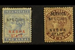 NABHA 1885 Red Overprint 2a Dull Blue, Plus Official 1885 1a Brown-purple, Both With "SPECIMEN" Handstamps, SG 11s... - Other & Unclassified