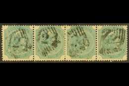 USED IN ADEN 1866-78 4a Green, Die I, SG 69, Used Strip Of Four With "124" Numeral Cancel On Each Stamp Of The... - Other & Unclassified