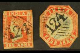 USED IN ADEN 1854-5 1a Red, Die II And 4a Blue & Red, Head Die III, Frame Die II (cut To Shape), SG 13, 23,... - Autres & Non Classés