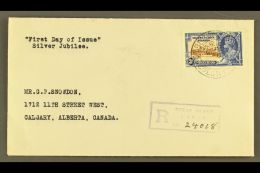1935 3d Silver Jubilee, SG 38, Fine Used On Reg FDC To Canada, Tied By GILBERT & ELLICE ISLANDS / COLONY... - Gilbert- Und Ellice-Inseln (...-1979)