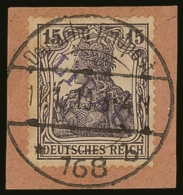 LIBAU 1919 15pf Violet With Type II "LIBAU" Overprint In Violet-blue, Michel 3Ba, Very Fine Used Tied To Neat... - Sonstige & Ohne Zuordnung