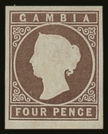 1869-72 4d Pale Brown Imperf, No Wmk, SG 2, Very Fine Unused No Gum With 4 Large Margins & Lovely Original... - Gambia (...-1964)