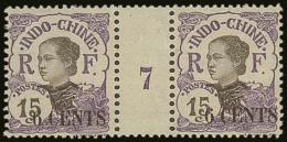 INDO-CHINA 1919 6c On 15c Violet In A "Millesimes" Gutter Pair With Number "7" Yv 77, Never Hinged Mint. For More... - Autres & Non Classés