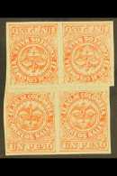 1868 1p Vermilion Type II, Tete-beche, Scott 57a, A Mint Block Of Four Showing Two Tete-beche Pairs, A Light Bend... - Colombie