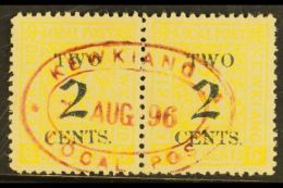 KEWKIANG MUNICIPAL POST 1896 2c On 6c Yellow, Variety "black Surcharge", SG 20a, Very Fine Used Pair Superbly... - Sonstige & Ohne Zuordnung