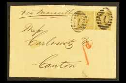 INCOMING MAIL 1866 Cover Addressed To "Carlowitz & Co., Canton," Franked With 9d Straw, Plate 4 Horizontal... - Other & Unclassified