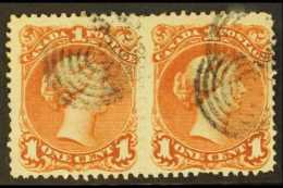 1868-71 1c Red-brown Large Queen, SG 55, Horizontal Pair With Neat Target Cancels. For More Images, Please Visit... - Altri & Non Classificati