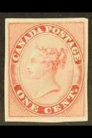 1859 1c Queen Imperf Colour Trial In Rose, Unitrade 14p, Fine. For More Images, Please Visit... - Sonstige & Ohne Zuordnung