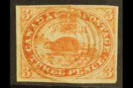 1857 3d Red Beaver On Ribbed Paper, SG 22, Four Margins With Neat Red Target Cancel, Crease. For More Images,... - Altri & Non Classificati