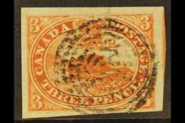 1852-57 3d Brown-red Beaver, SG 8, Four Good To Jumbo Margins, Neat Target Cancel. For More Images, Please Visit... - Other & Unclassified