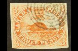 1851 3d Orange-vermilion Beaver On Laid Paper, SG 1a, Four Clear To Good Margins, Neat Target Cancel. For More... - Sonstige & Ohne Zuordnung