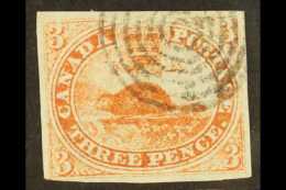 1851 3d Orange-vermilion Beaver On Laid Paper, SG 1a, Four Clear To Good Margins, Neat Target Cancel. For More... - Autres & Non Classés