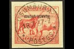 RUANDA URUNDI 1925 60c Lake Native Cattle With OVERPRINT INVERTED, Very Fine Used Tied To Neat Piece. For More... - Autres & Non Classés