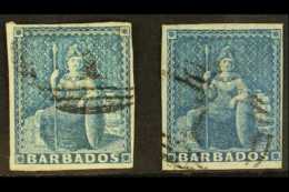 1855-58 (1d) Pale Blue And (1d) Deep Blue, SG 9/10, Good Used With Four Margins.(2 Stamps) For More Images, Please... - Barbades (...-1966)