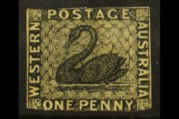 WESTERN AUSTRALIA 1854 1d Black Imperf, SG 1, Unused No Gum With Small Margins Just Touching At Top And Into At... - Altri & Non Classificati