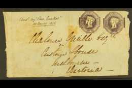 VICTORIA INWARD MAIL. 1855 (2 Oct) Flimsy Wrapper From Lowestoft To Melbourne, Bearing Two 6d Embossed Stamps (cut... - Sonstige & Ohne Zuordnung